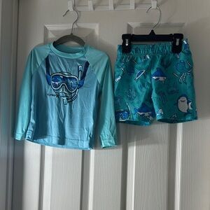 Hurley Boys' Teal and Aqua Shark Snorkel Rash Guard Set with Hat